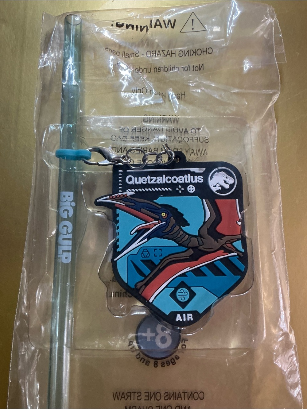 The Newer Jurassic Movie Quetzalcoatlus Air Silicone Keychain w/ Blue Straw